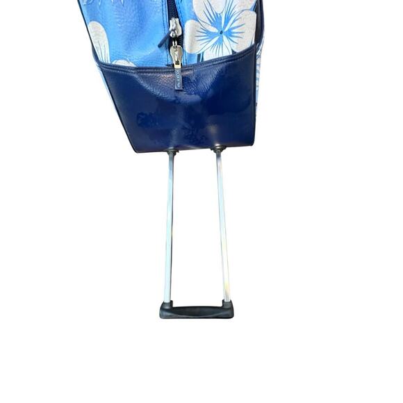 Vintage ROXY Blue White Floral Print Leather Rolling Duffle Bag - Picture 10 of 12